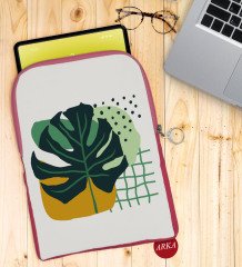 BK Gift Yaprak Tasarımlı Taşınabilir Koruyucu Tablet Kılıfı & Organizer Çanta - Pembe-1