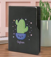 BK Gift Kişiye Özel Kaktüs Tasarımlı Siyah Termo Deri Not Defteri 15x21cm-4