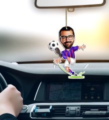 Kişiye Özel Bordo Mavi Futbolcu Karikatürlü Ahşap Araba Dikiz Ayna Süsü