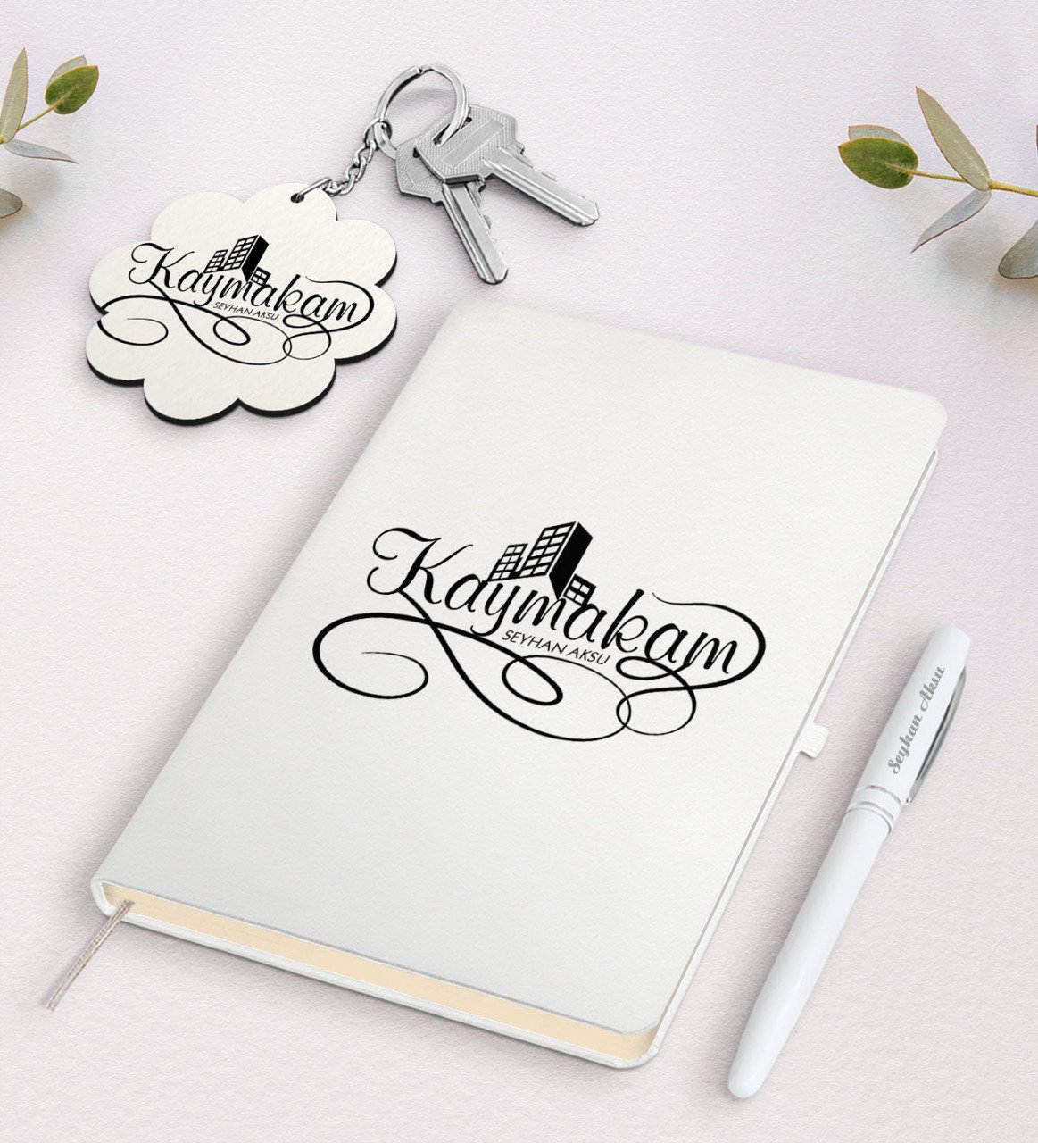 Kişiye Özel Kaymakam Beyaz Defter Kalem Ve Anahtarlık Hediye Seti-1