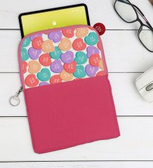 Kişiye Özel Sevgililer Karikatürlü Taşınabilir Koruyucu Tablet Kılıfı & Organizer Çanta - Pembe-101