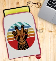BK Gift Zürafa Tasarımlı Taşınabilir Koruyucu Tablet Kılıfı & Organizer Çanta - Pembe-1