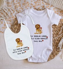 BK Kids Kişiye Özel Babalar Günü Tasarımlı Bebek Body Zıbın ve Mama Önlüğü Hediye Seti - Model 3