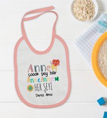 BK Kids Kişiye Özel Pembe Bebek Mama Önlüğü - Model 74