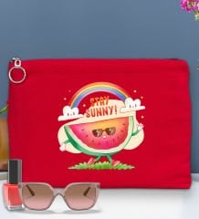BK Gİft Yaz Temalı-7 Astarlı Kırmızı Portföy Çanta 30x21cm, Baskılı El Çantası, Organizer Çanta