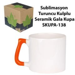 Sublimasyon Turuncu Kulplu Seramik Gala Kupa - Kutulu