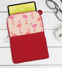 BK Gift Flamingolar Tasarımlı Taşınabilir Koruyucu Tablet Kılıfı & Organizer Çanta - Kırmızı-1
