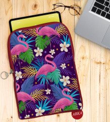 BK Gift Flamingolar Tasarımlı Taşınabilir Koruyucu Tablet Kılıfı & Organizer Çanta - Kırmızı-1