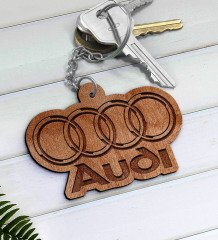 Audi Logolu Ahşap Anahtarlık-1