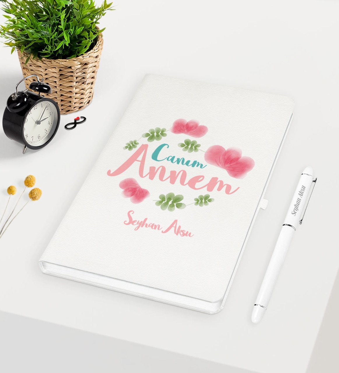 Kişiye Özel Canım Annem Beyaz Defter Kalem Seti - 12
