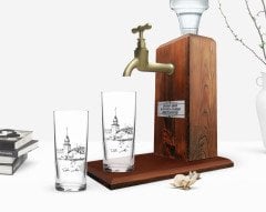 Kişiye Özel Renkli Baskılı Kız Kulesi Tasarımlı İkili Rakı Bardağı ve Ahşap Rakı Standı Hediye Seti-2