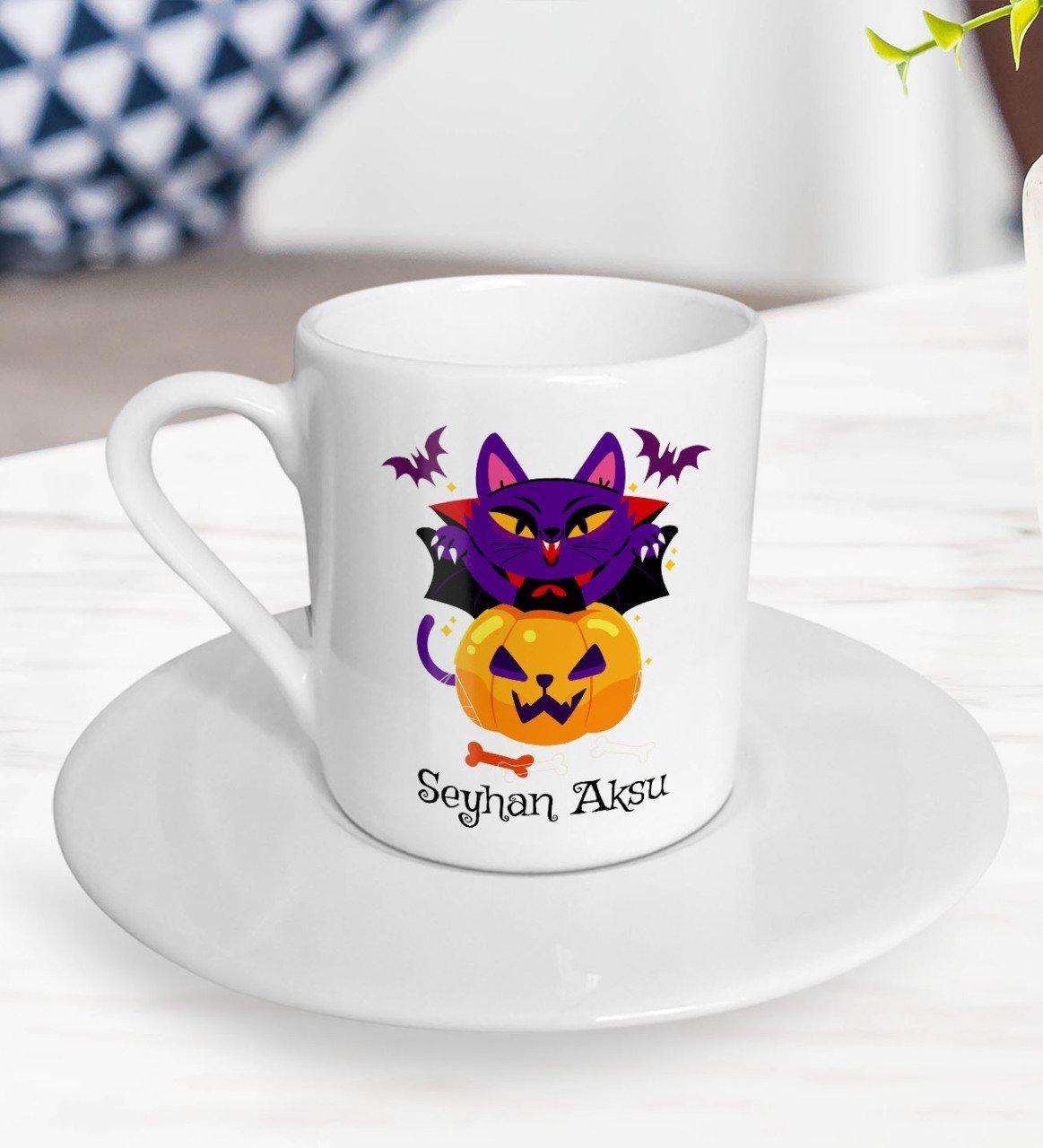 Kişiye Özel Happy Halloween Tasarımlı Türk Kahvesi Fincanı-13