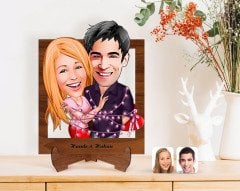 Kişiye Özel Sevgililer Karikatürlü Ahşap Standlı 3D Biblo-2