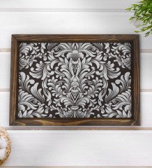 BK Gift Retro Motif Tasarımlı Doğal Ahşap Tepsi-6
