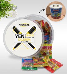 Kişiye Özel İsimli Yeni İşinde Başarılar Tasarımlı Dev Boy Haribo Minis Kovası (10gx100adet) Model 5