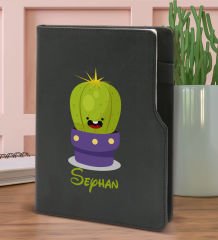 BK Gift Kişiye Özel Kaktüs Tasarımlı Siyah Termo Deri Not Defteri 15x21cm-10