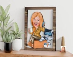 BK Gift Kişiye Özel Kadın Muhasebeci Karikatürlü 3D Ahşap Tablo, Sevgiliye Hediye, Arkadaşa Hediye, Yıl Dönümü Hediyesi, Doğum Günü Hediyesi-1