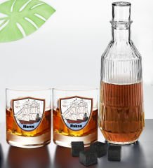 BK Gift Kişiye Özel İsimli DTF Kaptan Tasarımlı İkili Viski Kadehi, Viski Taşı ve Karaf Seti-5, Arkadaşa Hediye, Sevgiliye Hediye