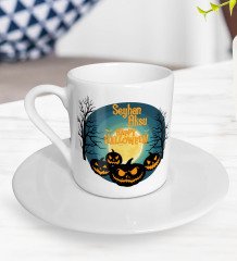 Kişiye Özel Happy Halloween Tasarımlı Türk Kahvesi Fincanı-14