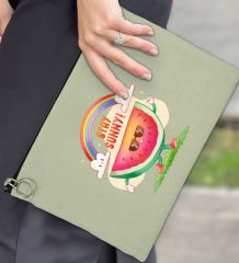 BK Gİft Yaz Temalı-7 Astarlı Mint Yeşili Portföy Çanta 30x21cm, Baskılı El Çantası, Organizer Çanta