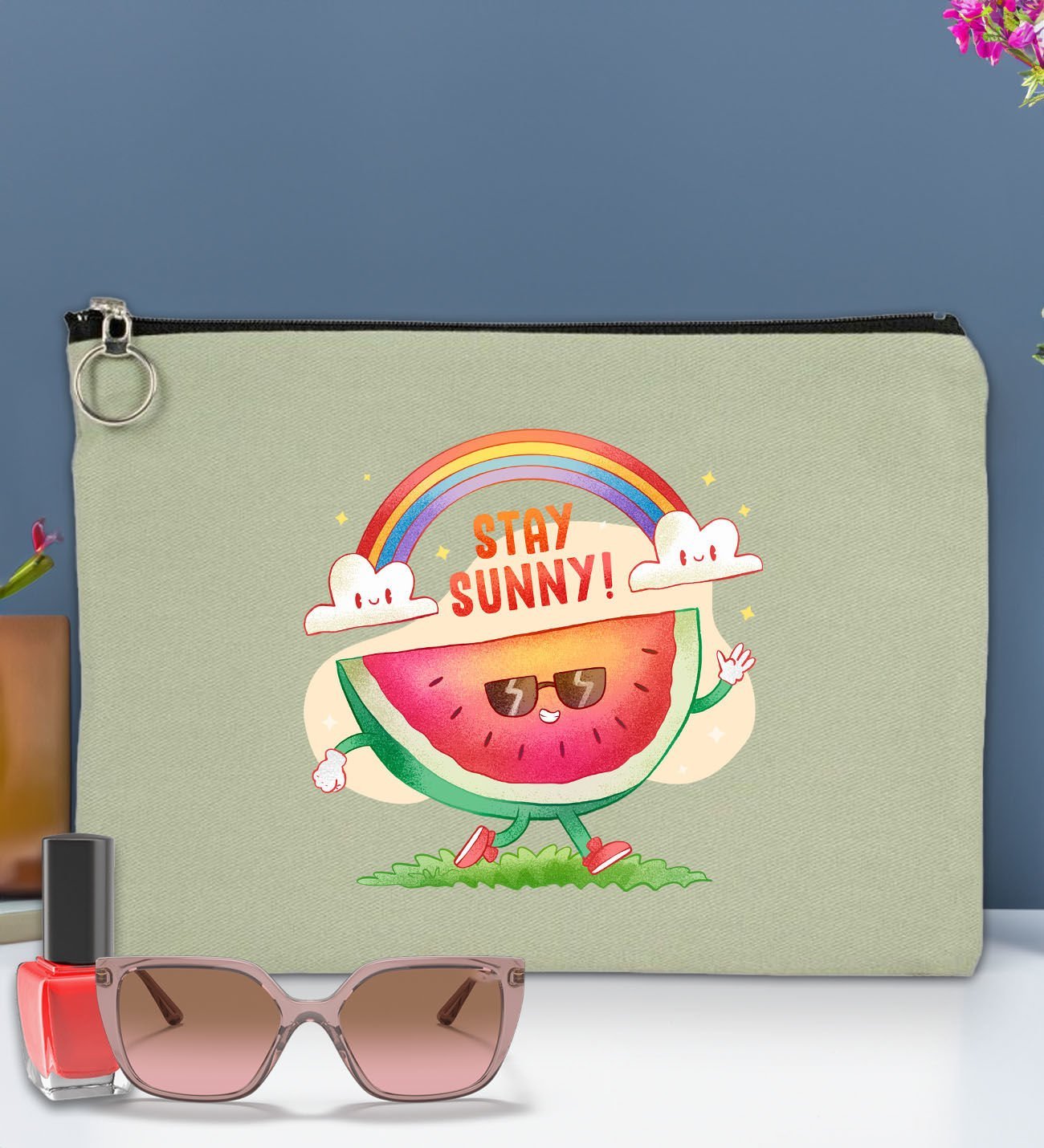 BK Gİft Yaz Temalı-7 Astarlı Mint Yeşili Portföy Çanta 30x21cm, Baskılı El Çantası, Organizer Çanta