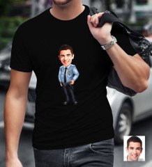 Kişiye Özel Bay Polis Karikatürlü Siyah T-Shirt