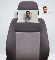 Kişiye Özel İsimli Erkek Patron Karikatürlü Dikdörtgen Araç Koltuk Yastığı-3
