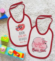 BK Kids Kişiye Özel Halam Bir Başka Tasarımlı 2’li Kırmızı Mama Önlüğü-1
