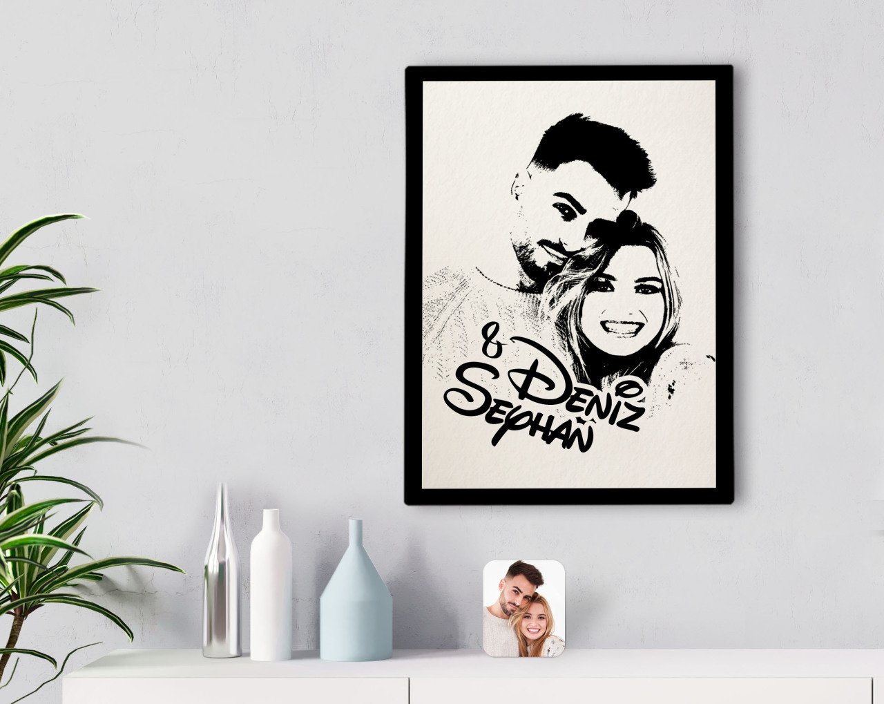 Kişiye Özel İsimli Sevgililer Silüet Ahşap Tablo-1