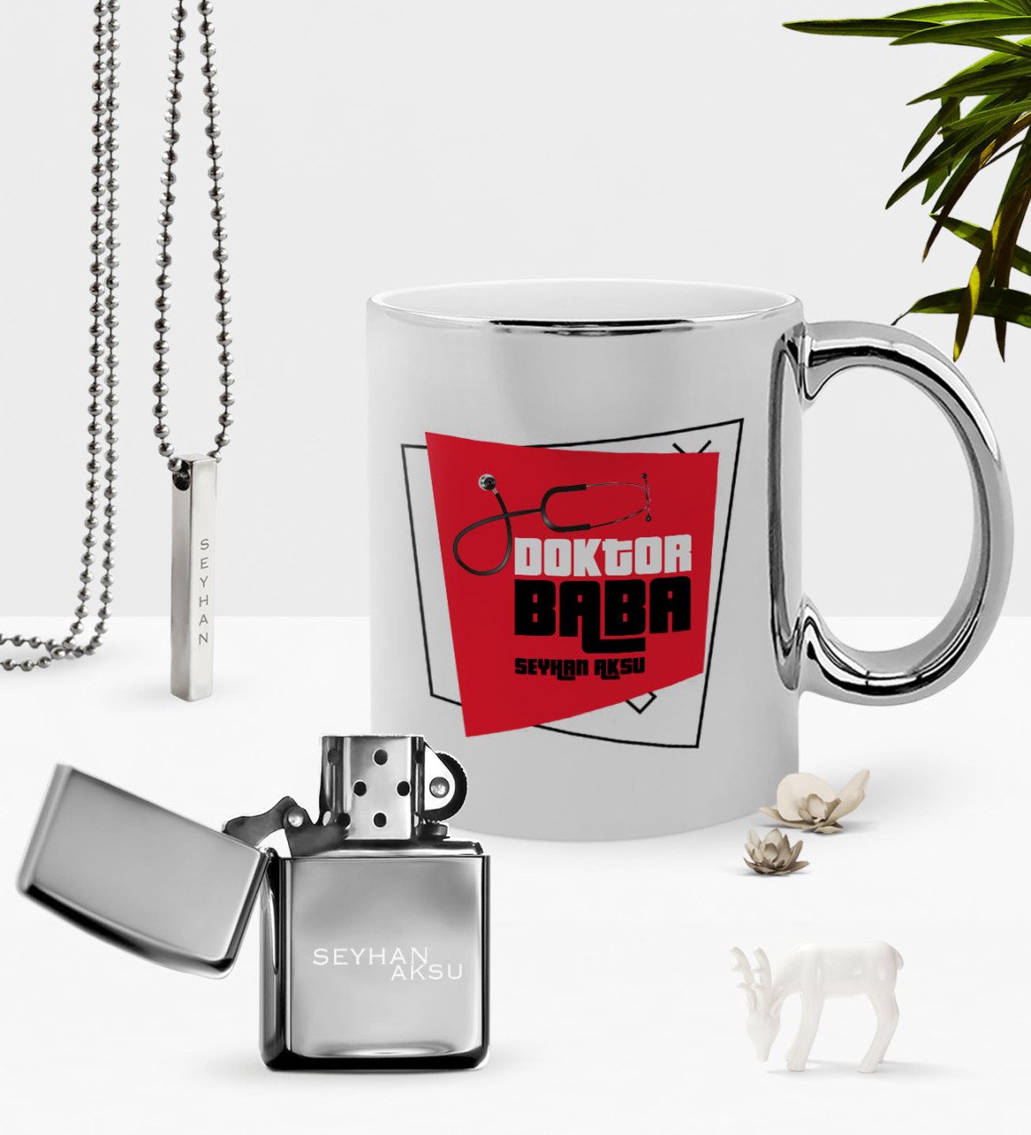 Kişiye Özel Doktor Baba Krom Kupa Benzinli Çakmak Kolye Seti-1