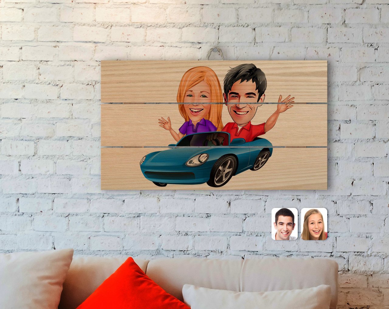Kişiye Özel Sevgililer Karikatürlü Otantik Ahşap Palet Tablo-52