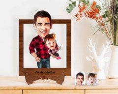 Kişiye Özel Baba Kız Karikatürlü Ahşap Standlı 3D Biblo-2