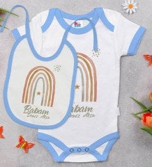 BK Kids Kişiye Özel Babam Tasarımlı Mavi Bebek Body Zıbın ve Mama Önlüğü Hediye Seti-1