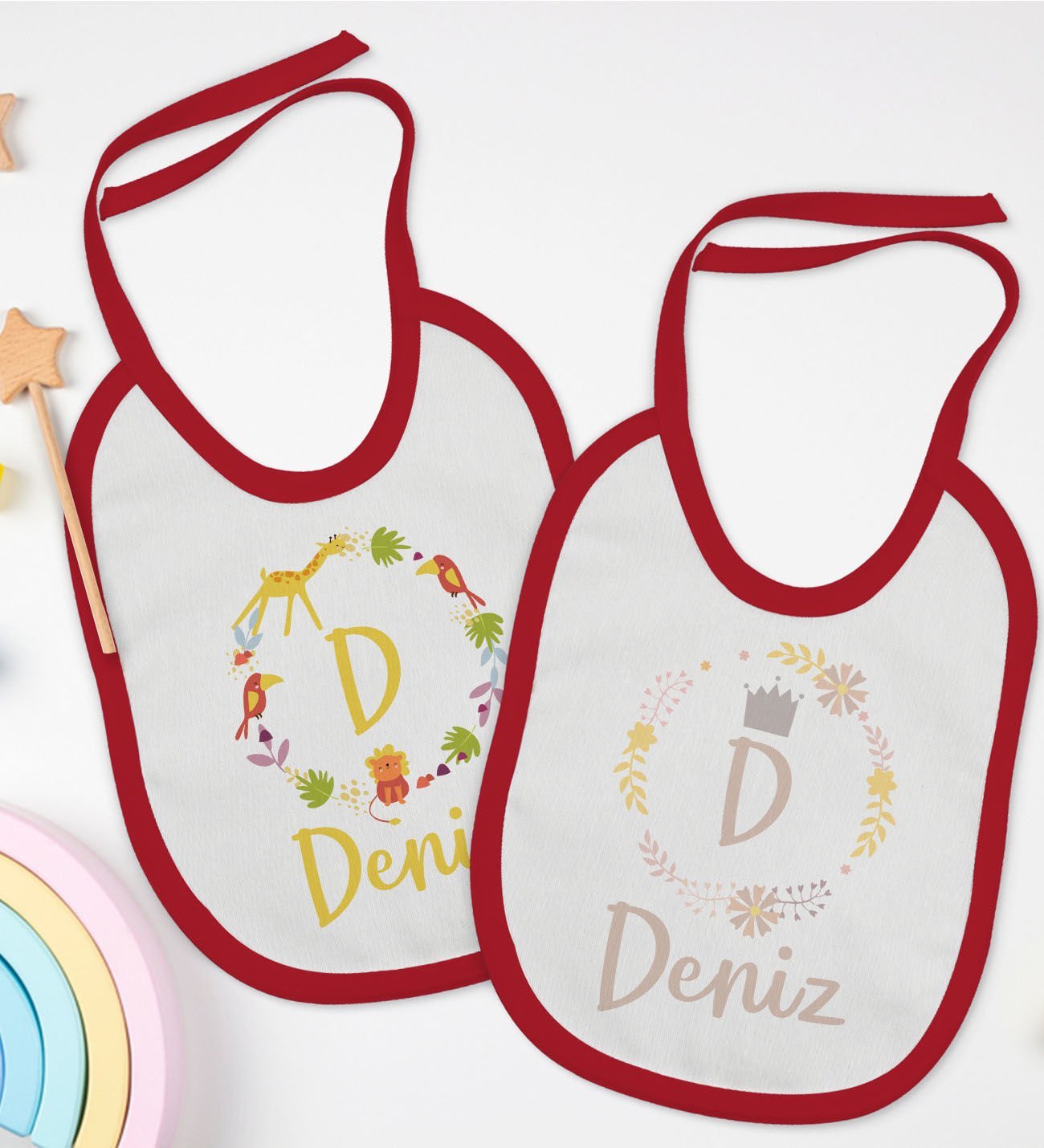 BK Kids Kişiye Özel Harfli İsimli 2’li Kırmızı Mama Önlüğü-1