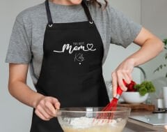 BK Gift Kişiye Özel İsimli Anneler Günü Tasarımlı Profesyonel Siyah Mutfak Önlüğü, Aşçı Önlüğü, Şef Önlüğü, Anneye Hediye-6
