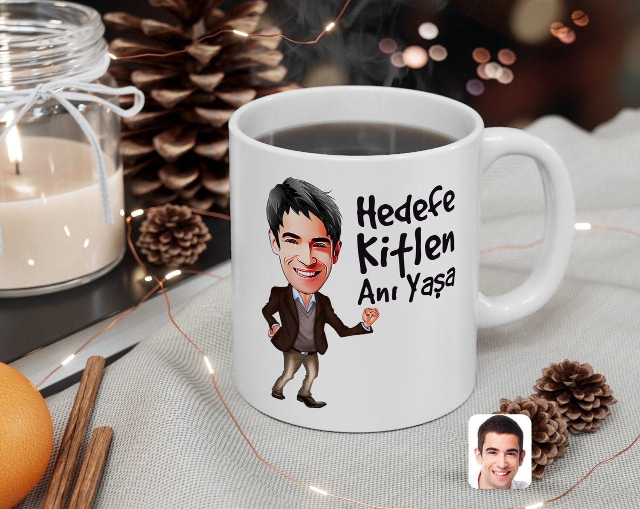 Kişiye Özel Erkek Hedefe Kitlen Anı Yaşa Karikatürlü Beyaz Kupa Bardak-2