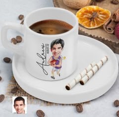 BK Gift Kişiye Özel Amerikan Futbolcusu Karikatürlü Kahve Fincanı-11, Sevgiliye Hediye, Aileye Hediye, Arkadaşa Hediye