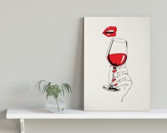 BK Home Kadın ve Kadeh Tasarımlı Kanvas Tablo 30x50cm-1