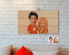 Kişiye Özel Sevgililer Karikatürlü Otantik Ahşap Palet Tablo-54