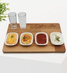 Kişiye Özel Meze Tabaklı Doğal Masif Ahşap Rakı Sunum Tepsisi