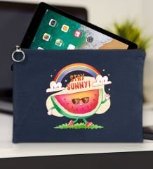 BK Gİft Yaz Temalı-7 Lacivert Tablet Çantası 30x21cm, Ipad Çantası, Baskılı Tablet Kılıfı