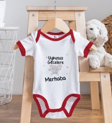 BK Kids Uykusuz Gecelere Merhaba Tasarımlı Kırmızı Bebek Body Zıbın ve Mama Önlüğü Hediye Seti-1