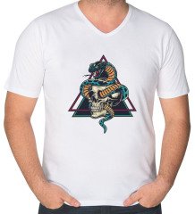 BK Gift Yılan Tasarımlı V Yaka Tişört-1