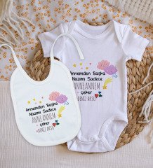 BK Kids Kişiye Özel Anneannem Tasarımlı Bebek Body Zıbın ve Mama Önlüğü Hediye Seti - Model 1