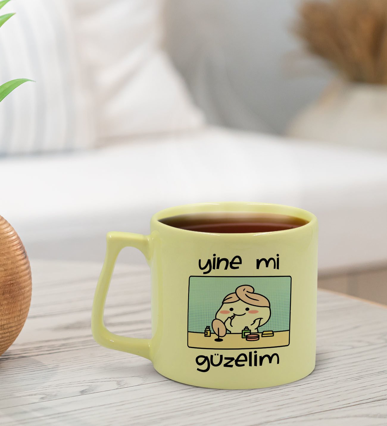 BK Gift Pastel Sarı Middle Kupa Bardak, Arkadaşa Hediye, Ev Hediyesi, Doğum Günü Hediyesi, Ofis Hediyesi-6
