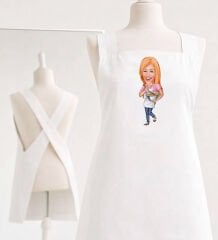 BK Gift Kişiye Özel Karikatürlü Çapraz Askılı Beyaz Mutfak Önlüğü - 5, Aşçı Önlüğü, Şef Önlüğü, Anneye Hediye