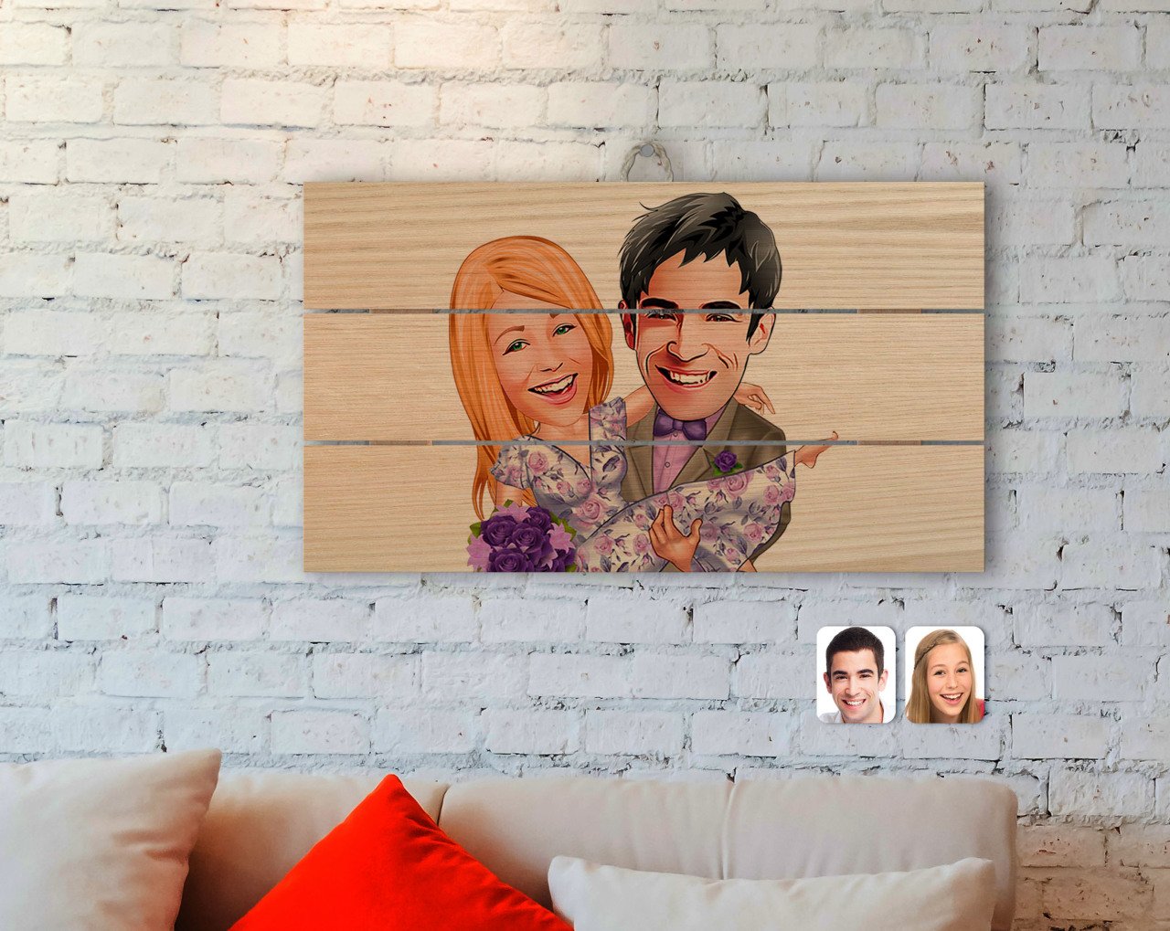Kişiye Özel Sevgililer Karikatürlü Otantik Ahşap Palet Tablo-56