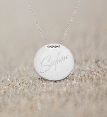 Kişiye Özel İsimli Yuvarlak Silver Plaka Kolye