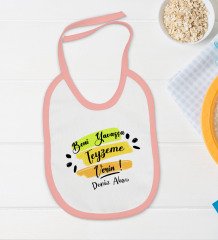BK Kids Kişiye Özel Beni Yavaşça Teyzeme Verin Tasarımlı Pembe Bebek Body Zıbın ve Mama Önlüğü Hediye Seti