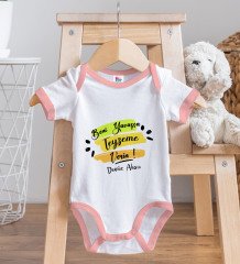 BK Kids Kişiye Özel Beni Yavaşça Teyzeme Verin Tasarımlı Pembe Bebek Body Zıbın ve Mama Önlüğü Hediye Seti